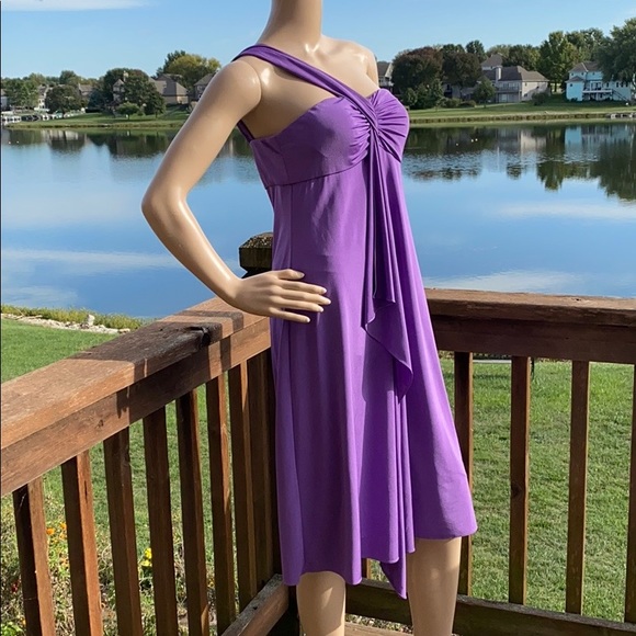 Adrianna Papell One Shoulder Ruched Lavender Dress - Picture 3 of 9